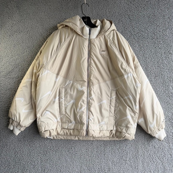 Nike Therma-FIT Repel Hooded Jacket Beige Swoosh Print DD4643-206 Mens Medium
